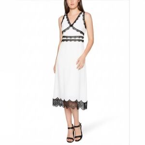 EUC Willow & Clay White Black Lace Trim Midi Dress Sz S Formal Party Date Night